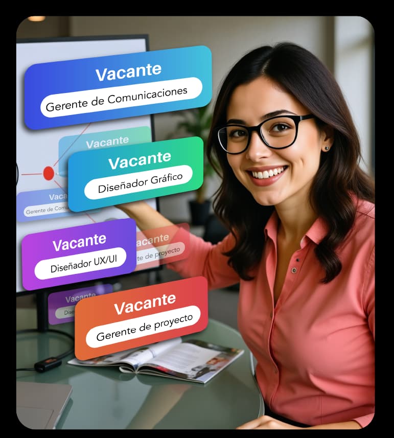 Mujer profesional con vacantes flotantes